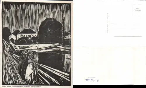 520702,Künstler AK Holzschnitt Edvard Munch Zwei Mädchen auf der Brücke