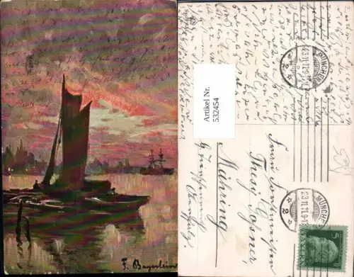 532454,Künstler AK F. Bayerlein Segelschiff Segelboot Hafen