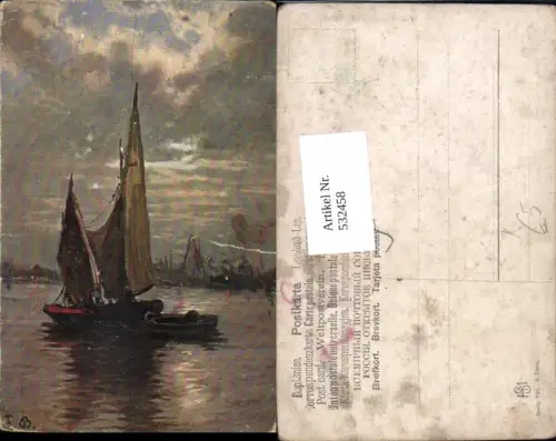 532458,Künstler AK F. Bayerlein Segelboot Boot Segelschiff hafen