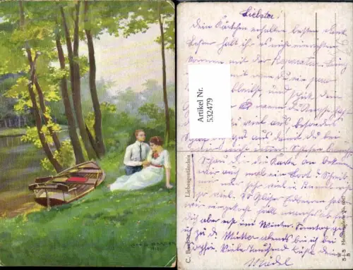 532479,Künstler AK Curt G. Barber Boot Paar Liebe