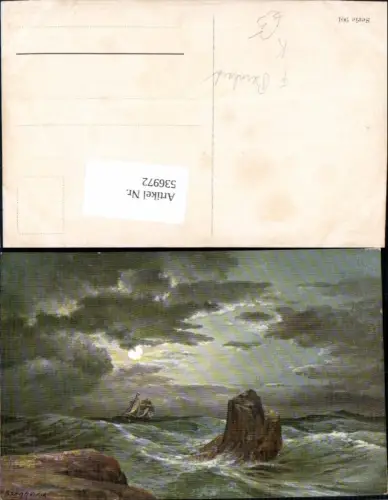 536972,Künstler AK F. Bernhard Segelschiff Meer Mond Wellen Sturm