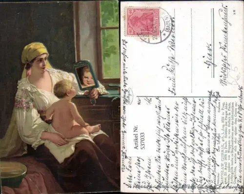 537033,Künstler AK Jaroslaw Czermak Der Spiegel Frau m. Kind pub Stengel