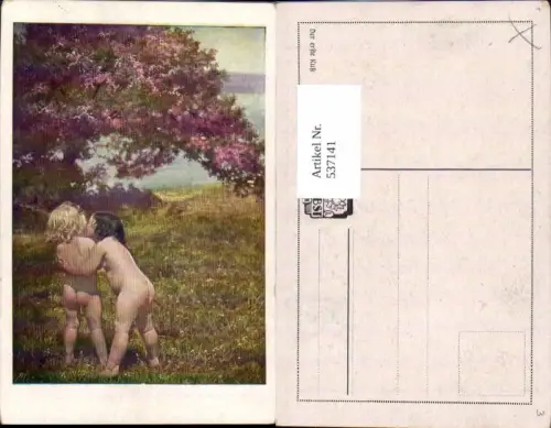 537141,tolle Künstler AK Der erste Kuss küssen Kinder pub Jobst