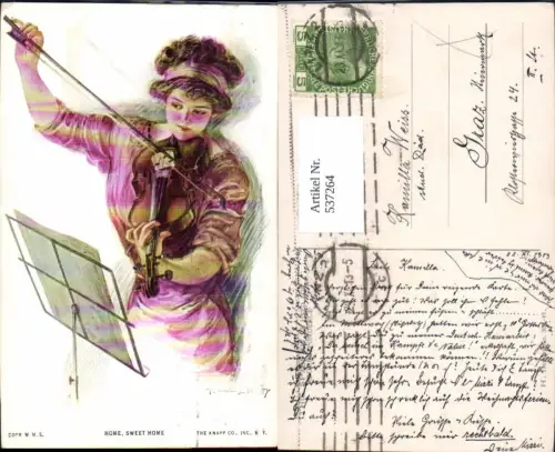 537264,tolle Künstler AK T. Earl Christy Frau Geige Musik Mode