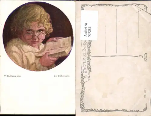 537282,tolle Künstler AK V. h. Slama Kind Brille Buch lesen Bücherwurm