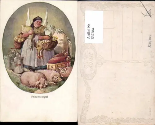 537284,tolle Künstler AK Friedensengel Schweine ferkel Mehl essen B.K.W.I. 2203