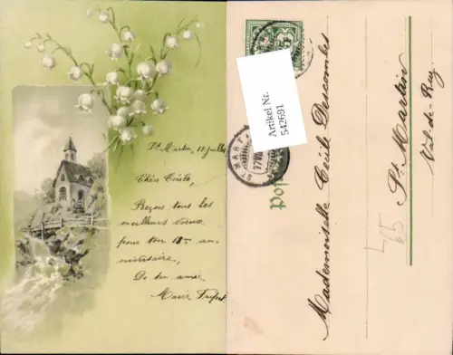 542691,Künstler AK Litho Maiglöckchen kapelle Kirche