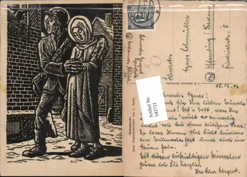 542711,Künstler AK L. Barth Holzschnitt Herbergsuche Bettler Obdachlose