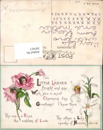 547417,Künstler Litho Engel Engelsköpfe Kinderköpfe Rose Blumenkinder