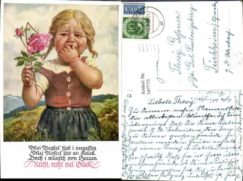 547773,Künstler AK C. H. Roth Mädchen Kind Rose weinen weint