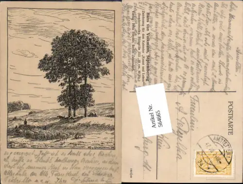 564665,Künstler AK Hans von Volkmann Hirte Schafe Stp. Amstetten