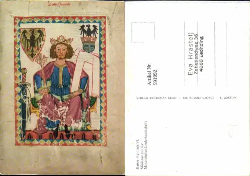 591992,Miniatur Mittelalter Kaiser Heinrich VI.