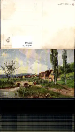 596963,Künstler Ak Dorf Brücke Landschaft