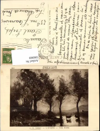 596969,Künstler Ak J. B. Corot L Etang The Pond Rinder Kühe Weiher Teich Landschaft