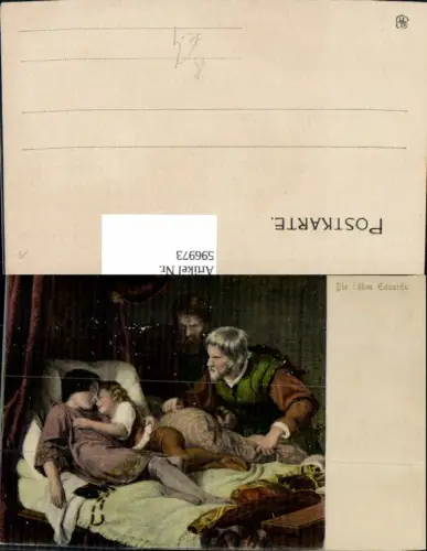 596973,Künstler Ak Die Söhne Eduards Kinder Rosenkranz a. Bett liegend Tod