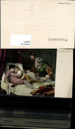 596975,Künstler Ak Die Söhne Eduards Kinder Rosenkranz a. Bett liegend Tod