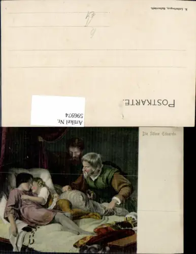 596974,Künstler Ak Die Söhne Eduards Kinder Rosenkranz a. Bett liegend Tod