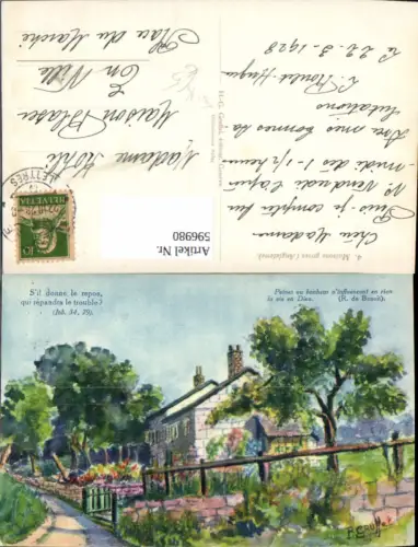 596980,Künstler Ak H. G. Gruffel Maisons grises Angleterre Spruch Text Haus Garten