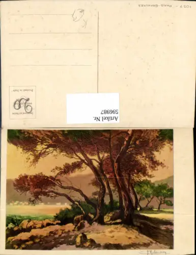 596987,Künstler Ak Baum a. Ufer Landschaft