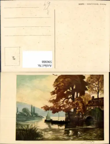 596988,Künstler Ak Segelboot Ufer Haus Landschaft