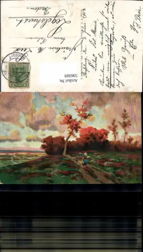 596989,Künstler Ak Frau Hirtin m. Ziege Landschaft