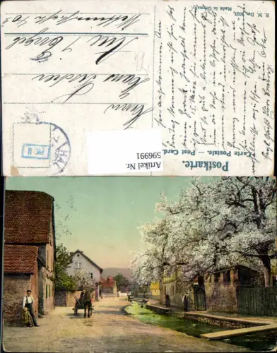 596991,Künstler Ak Dorfansicht m. Tiergespann