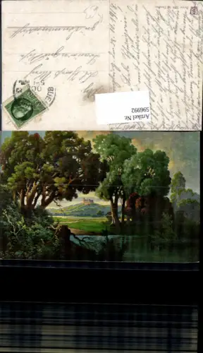 596992,Künstler Ak N. v. S. Schloss a. Berg Wald Landschaft