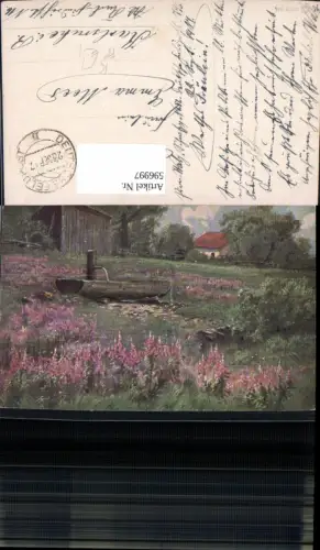 596997,Künstler Ak Brunnen Blumenwiese Landschaft FP Deutsche FP