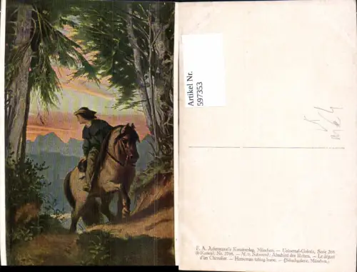 597353,Künstler Ak M. v. Schwind Abschied d. Reiters Pferd pub F. A. Ackermann 268euro2768