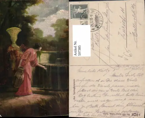 597385,Künstler Ak Am Springbrunnen Brunnen Frau pub Eulen Verlag 528