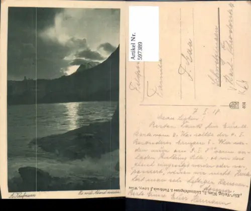597389,Künstler Ak A. Kaufmann Es will Abend werden Küste Brandung pub J. Löwy Wien 404