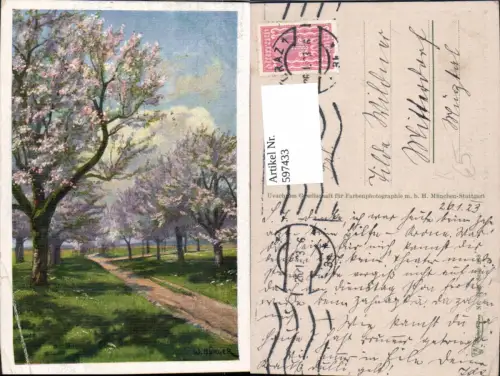 597433,Künstler Ak W. Bürger Baumblüte Landschaft