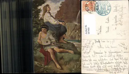 597450,Künstler Ak A. Feuerbach Ricordo da Tivoli Musikant Mandoline pub F. A. Ackermann 272euro2825