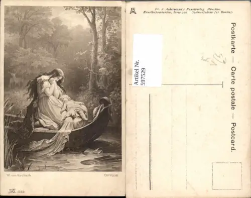 597529,Künstler Ak W. Von Kaulbach Ottilie Frau Kind Boot pub F. A. Ackermann 100euro1288