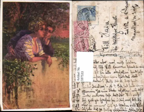 597533,Künstler Ak Ulrich Paar verliebter Blick Sehnsucht Liebe pub B.K.W.I. 320euro1