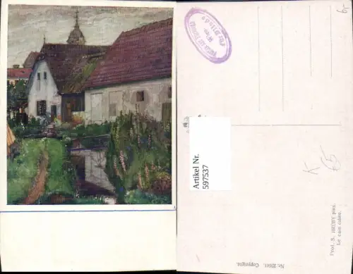 597537,Künstler Ak S. Hruby Le coin calme Haus Garten Dorf
