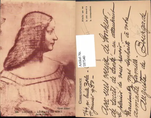 597540,Künstler Ak Leonard de Vinci Jeune Dame Frau Portrait Leonardo da Vinci