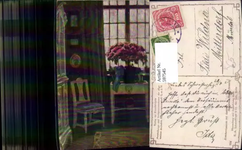 597545,Künstler Ak Margarete Perpon-Henning Zimmerinneres m. Azaleen