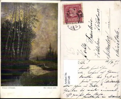 597549,Künstler Ak Willy Straka Der Abend ruht Birken Landschaft