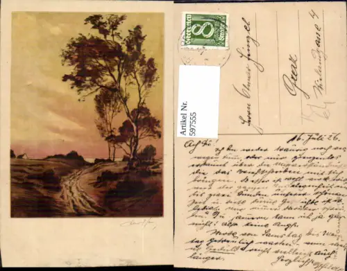 597555,Künstler Ak Baum Landschaft Küste i. Hintergrund