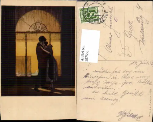 597556,Künstler Ak Paar Kuss vor Fenster Liebe
