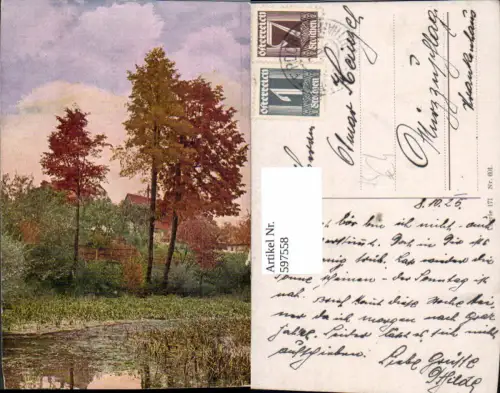 597558,Künstler Ak Bäume Landschaft