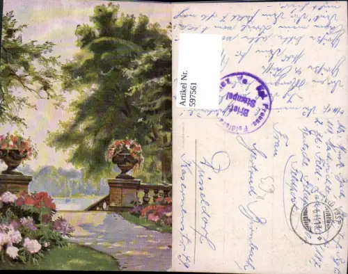 597561,Künstler Ak Blumentöpfe Stufen Garten Park