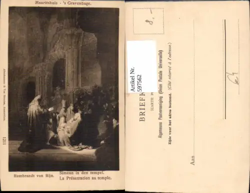 597562,Künstler Ak Rembrandt van Rijn Simeon in den Tempel