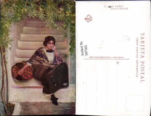 597565,Künstler Ak Carlos Vazquez La Liosa Frau Mode