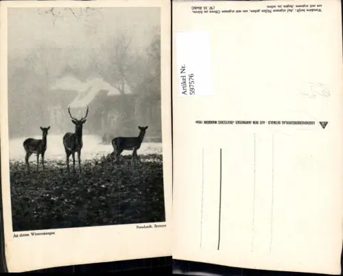 597576,Künstler Ak Pundsack An einem Wintermorgen Wild Rehe pub Jugendherbergsverlag Detmold