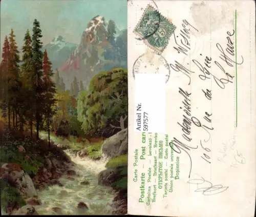 597577,Künstler Ak Robert Kämmerer Landschaft Bach Bergkulisse