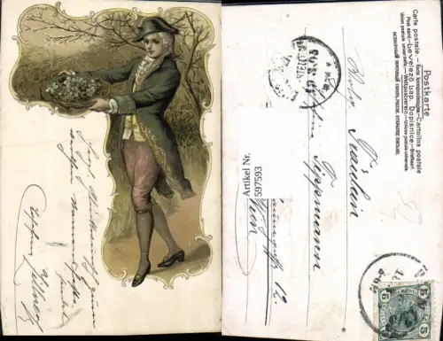 597593,Künstler Litho Mann Schale m. Vergissmeinnicht Blumen