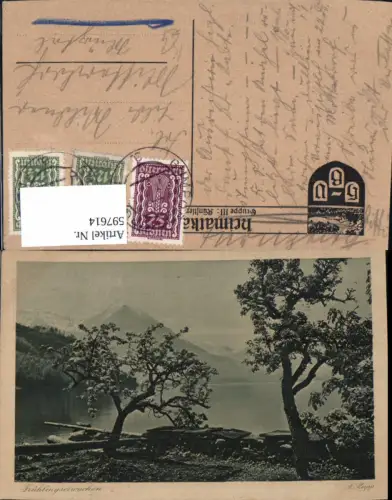 597614,Künstler Ak A. Rupp Frühlingserwachen Baumblüte Ufer Landschaft