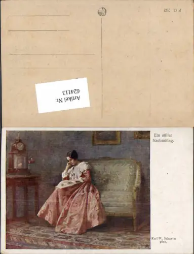 624113,Künstler AK Karl Maria Schuster Lesen Uhr Frau Couch Stiller Nachmittag pub Kilophot P. G. 232